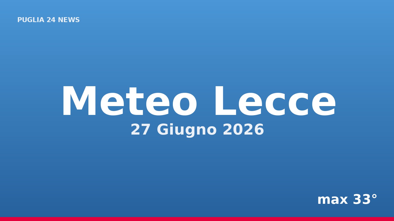 Meteo Lecce, 27 Giugno 2026